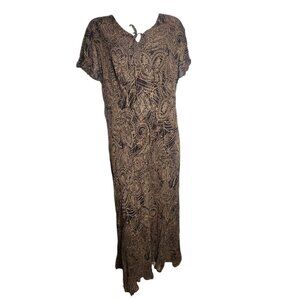 AVENUE Brown Paisley V Neck Short Sleeve Pullover Dress Womens Plus Size 20